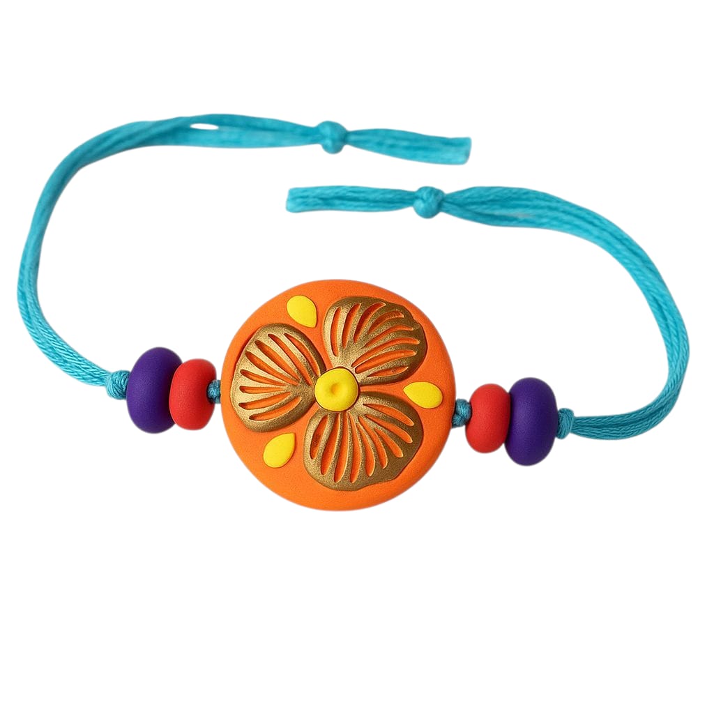 Purely Handmade & Handpainted Clay Rakhi – Unique Artistic Bracelet Rakhi with Traditional Designs
