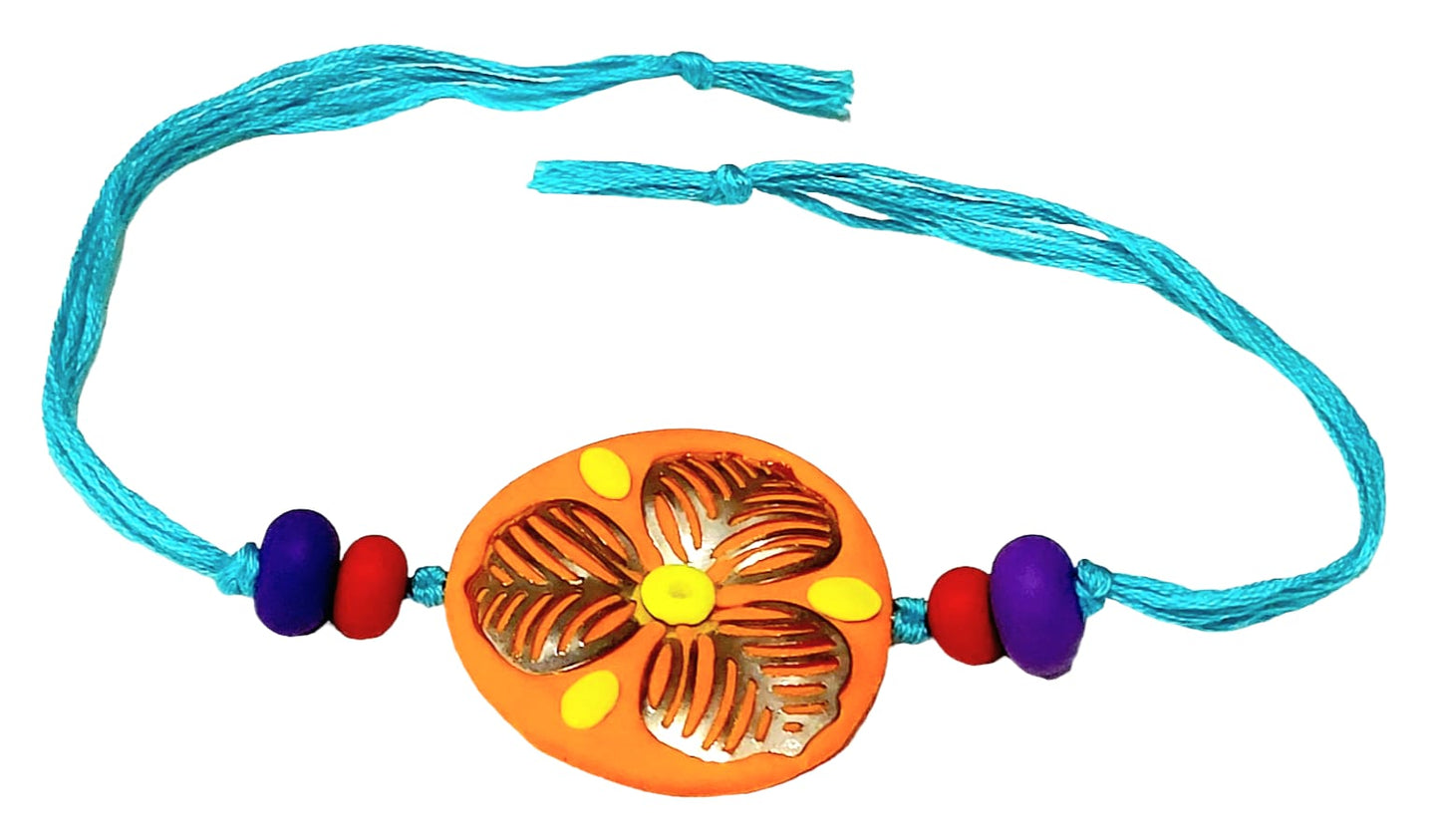 Purely Handmade & Handpainted Clay Rakhi – Unique Artistic Bracelet Rakhi with Traditional Designs