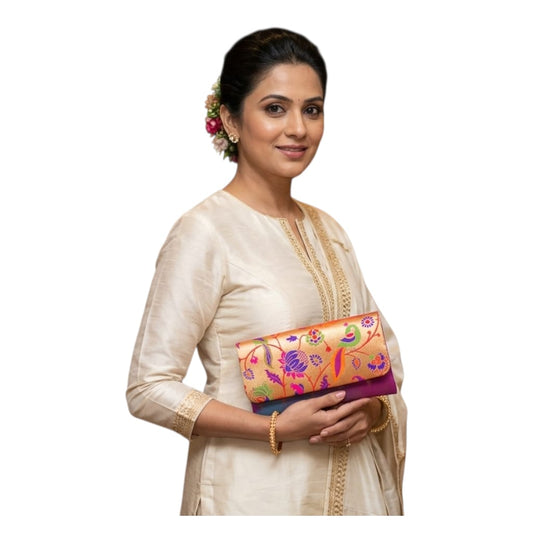 Dual Tone Purple Premium Paithani Clutches
