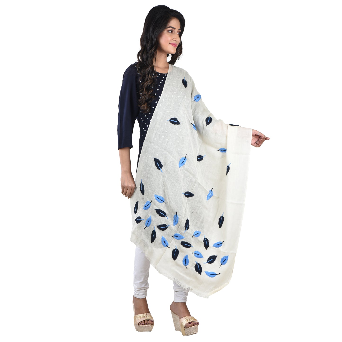 Purely Handloom Woolen Stole With Woolen Hand Embroidery