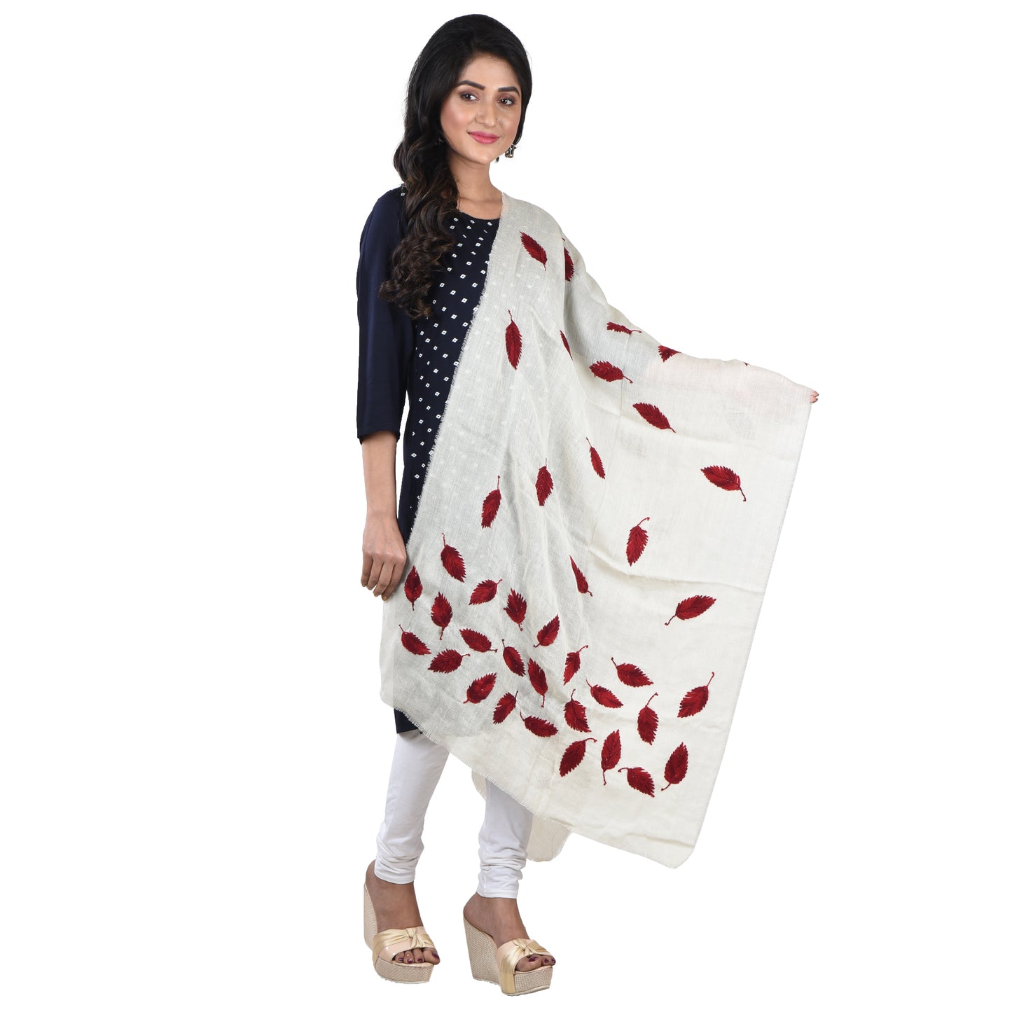 Purely Handloom Woolen Stole With Woolen Hand Embroidery