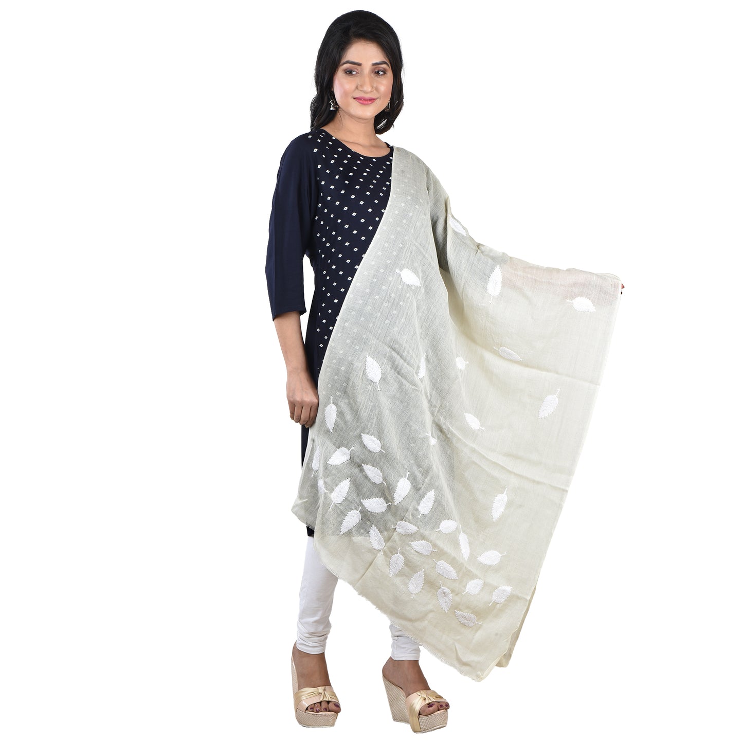 Purely Handloom Woolen Stole With Woolen Hand Embroidery