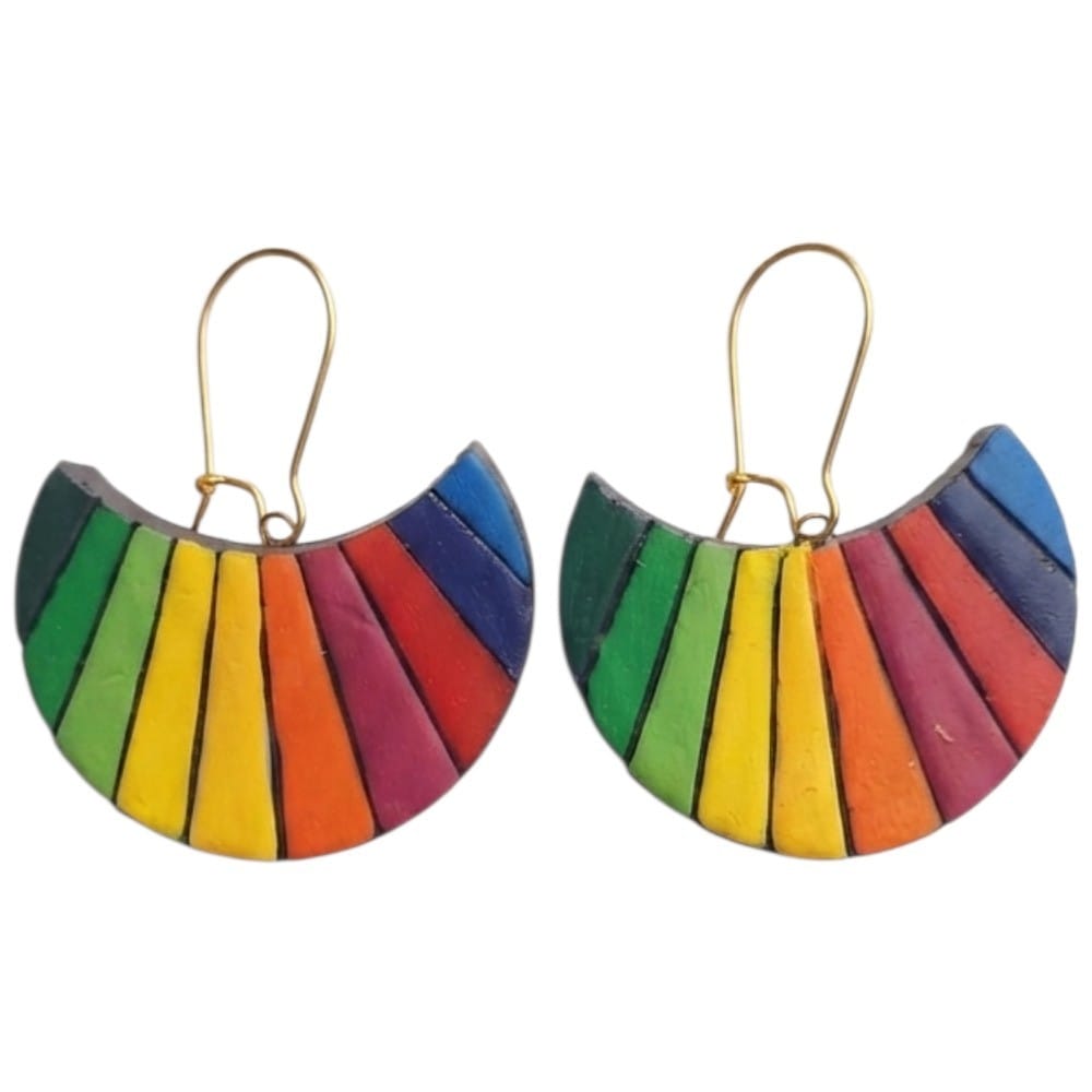 Terracotta Half Moon Striped Dangler Earrings