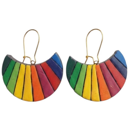 Terracotta Half Moon Striped Dangler Earrings