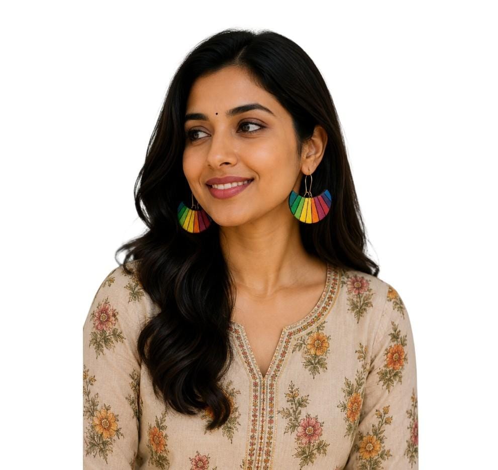Terracotta Half Moon Striped Dangler Earrings