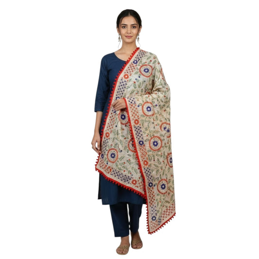 Handcrafted Phulkari-Kantha Embroidered Mirror Work Dupatta