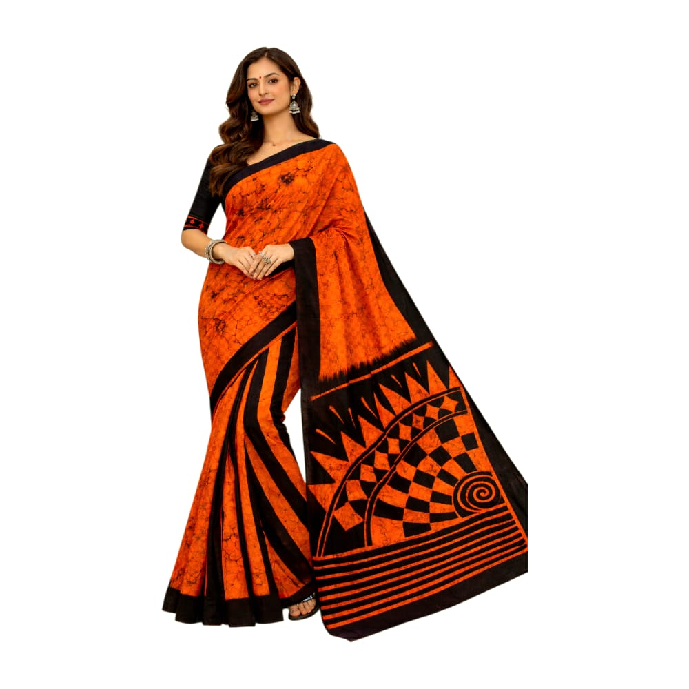 Pure Soft Cotton Lightweight Batik Block Printed Saree
