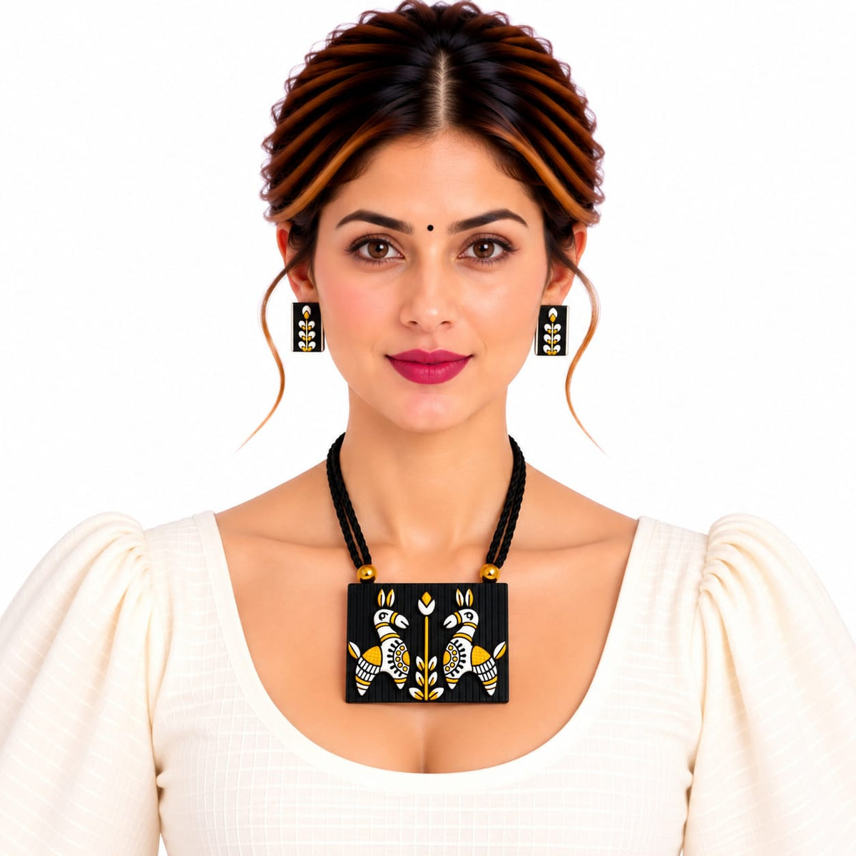 Lightweight Purely Handmade Terracotta Rope Necklace With Earrings
