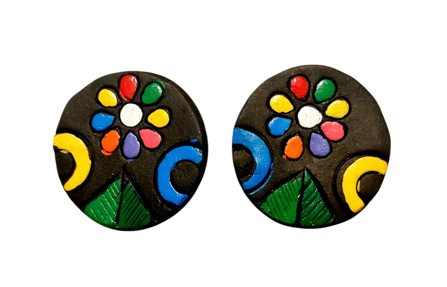 Purely Handmade Round Shaped Terracotta Stud Earrings
