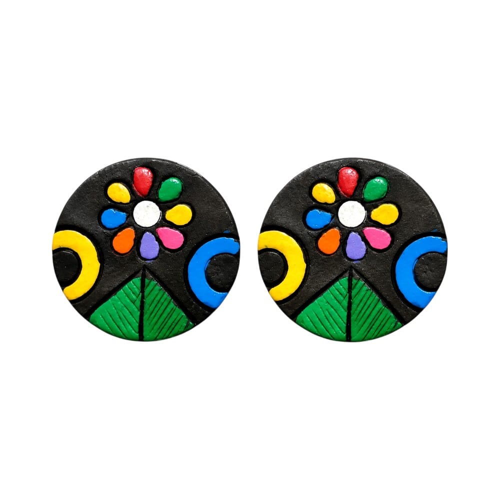 Purely Handmade Round Shaped Terracotta Stud Earrings