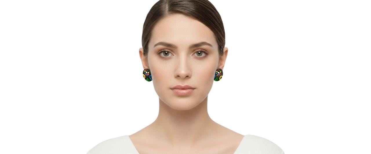 Purely Handmade Round Shaped Terracotta Stud Earrings