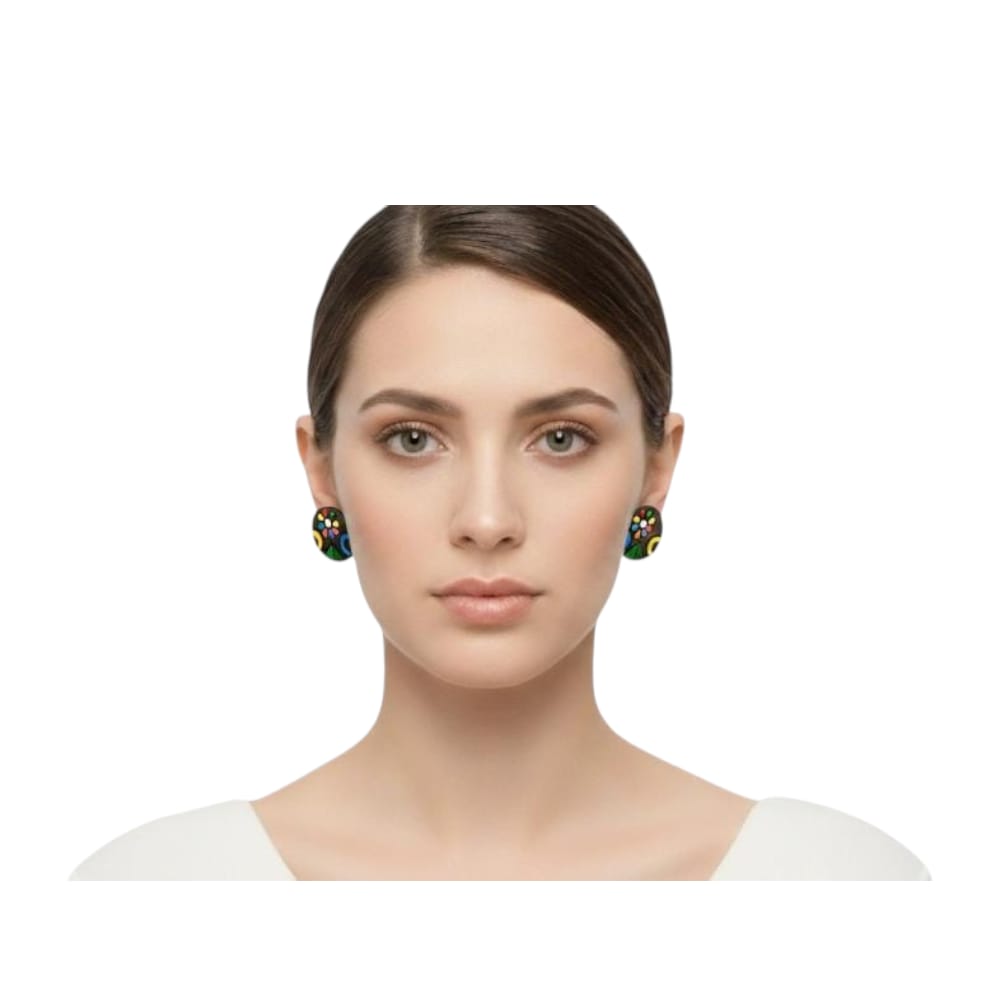 Purely Handmade Round Shaped Terracotta Stud Earrings
