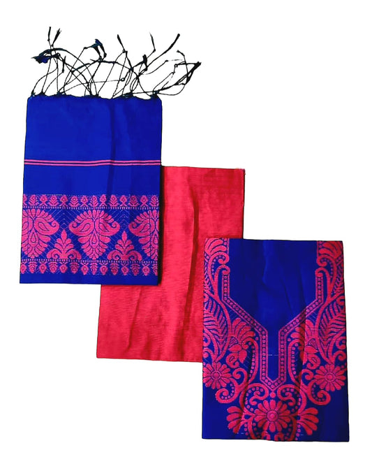 Premium Handwoven Pure Cotton Silk 3-Piece Suit Set ( Unstitched)