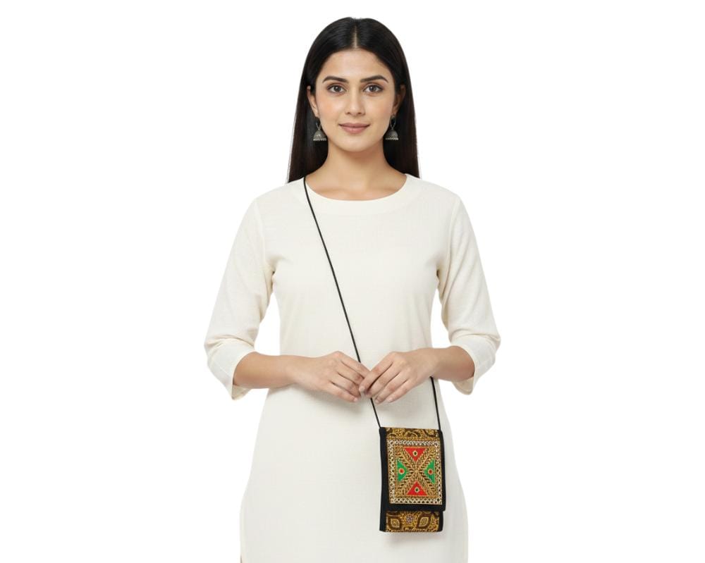 Ajrakh Printed Kutch Embroidery Sling Bag