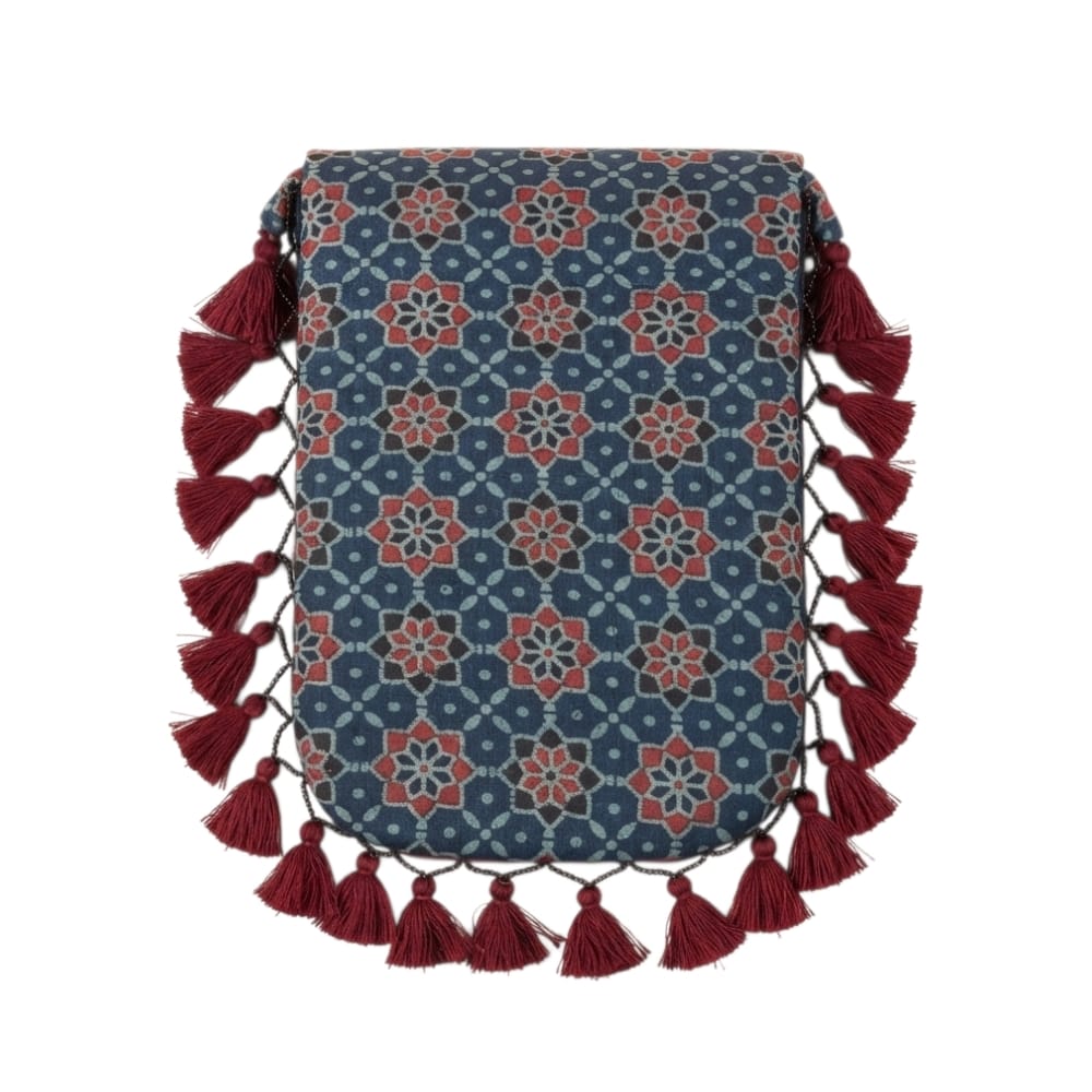 Gajji Silk Ajrakh Printed Leather Crossbody Flip Sling Bag