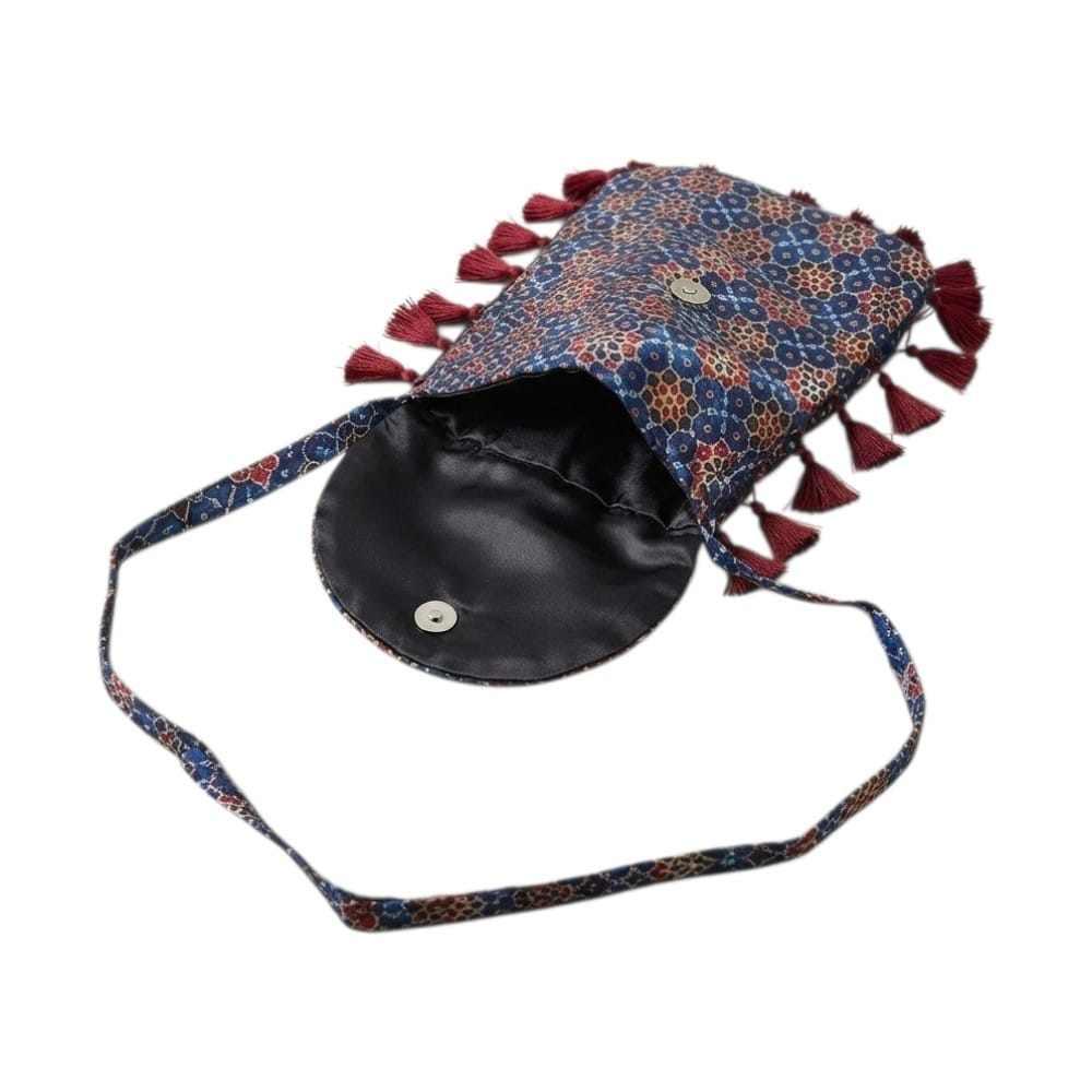 Gajji Silk Ajrakh Printed Leather Crossbody Flip Sling Bag