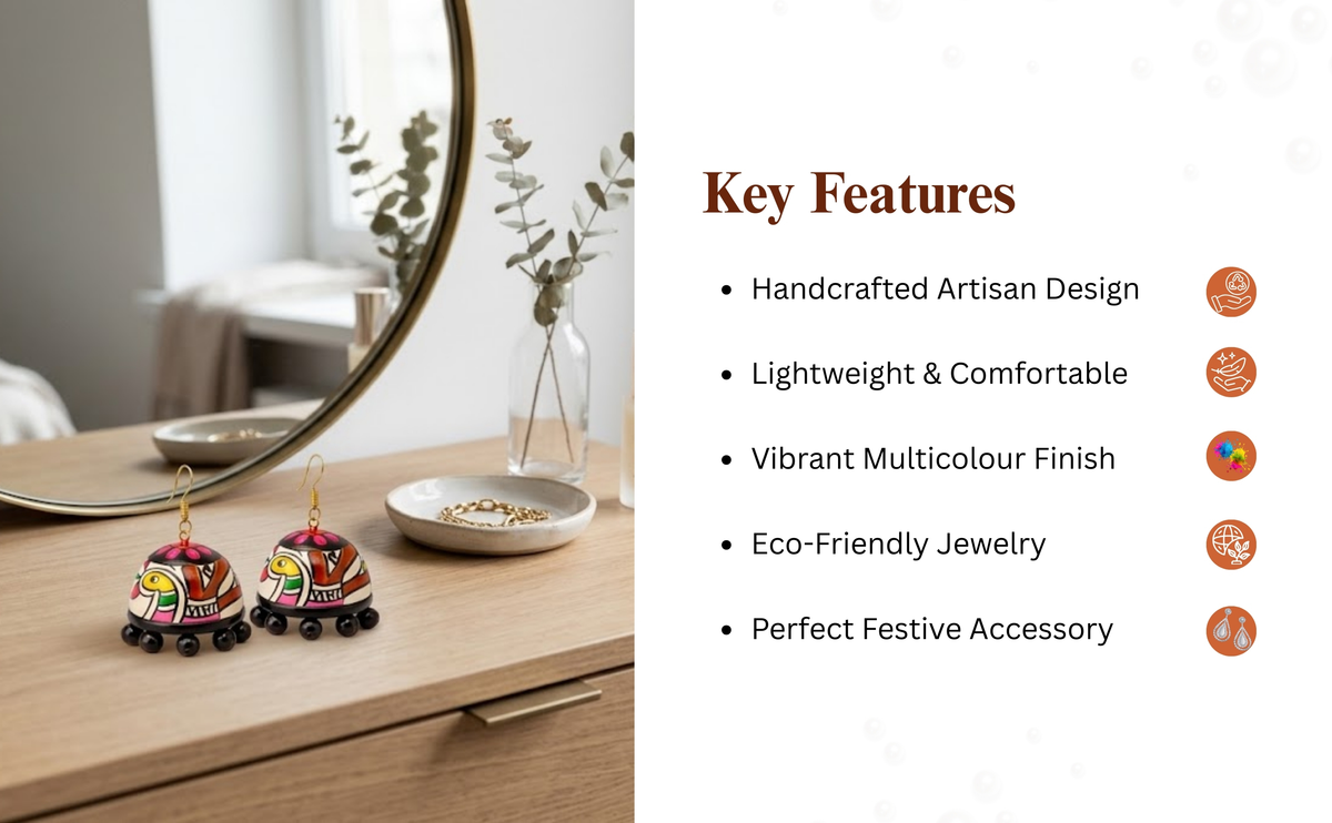 Terracotta Multicolour Designer Jhumka Earrings