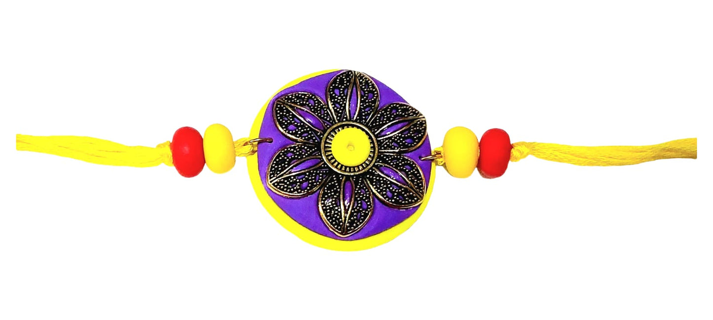 Purely Handmade & Handpainted Clay Rakhi – Unique Artistic Bracelet Rakhi with Traditional Designs