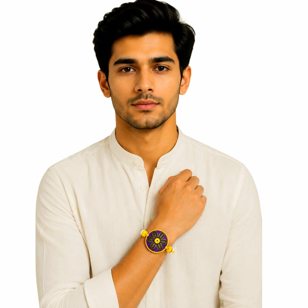 Purely Handmade & Handpainted Clay Rakhi – Unique Artistic Bracelet Rakhi with Traditional Designs