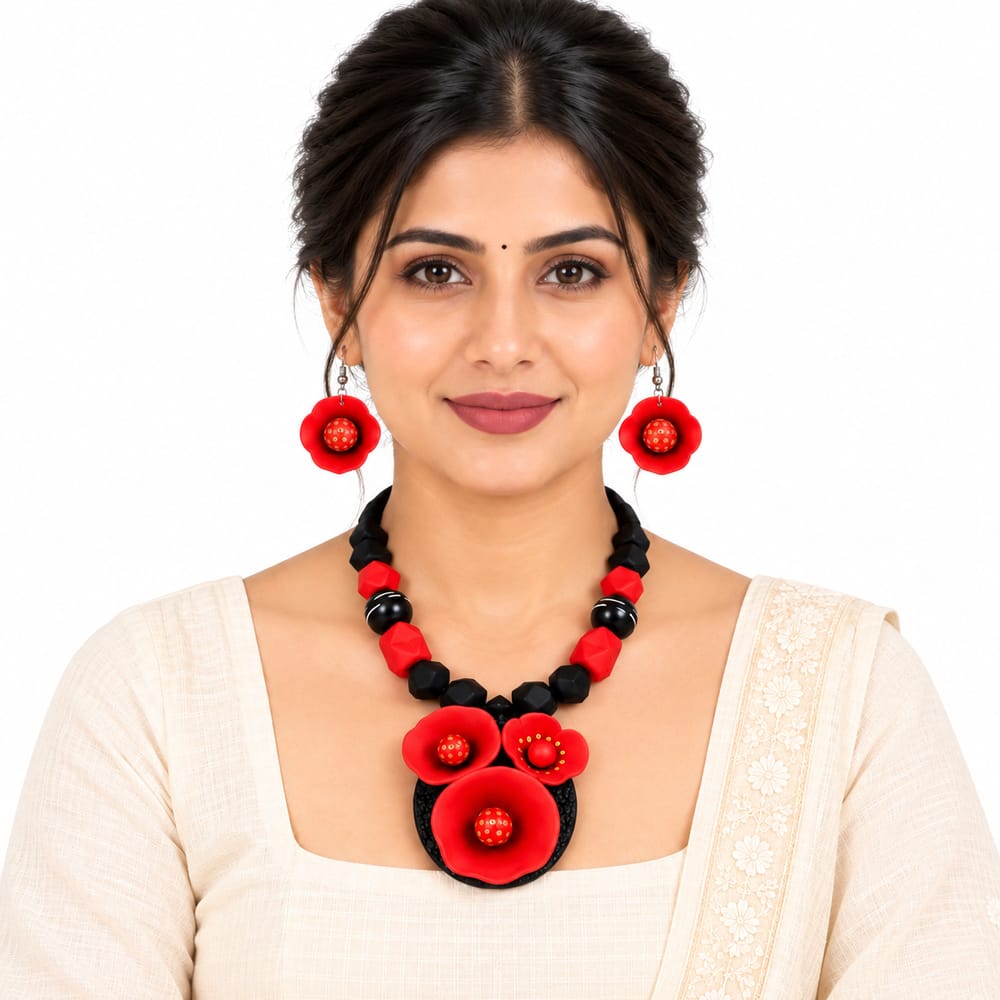 Purely Handmade Clay Jewellery Sets (With Earrings) for Women & Girls