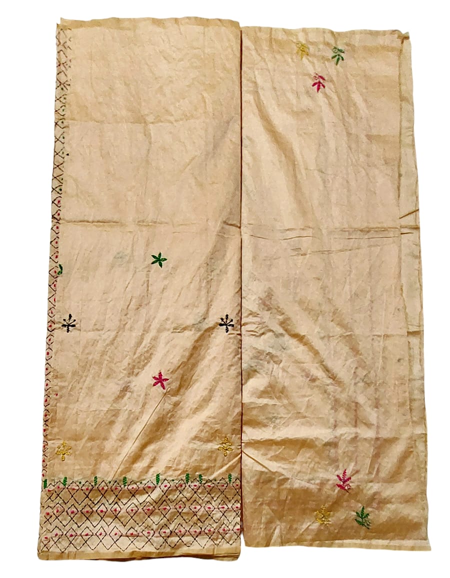 Hand Embroidered Kantha Cotton Silk Saree With Thread Work, Comfortable Fabric And Blouse Piece