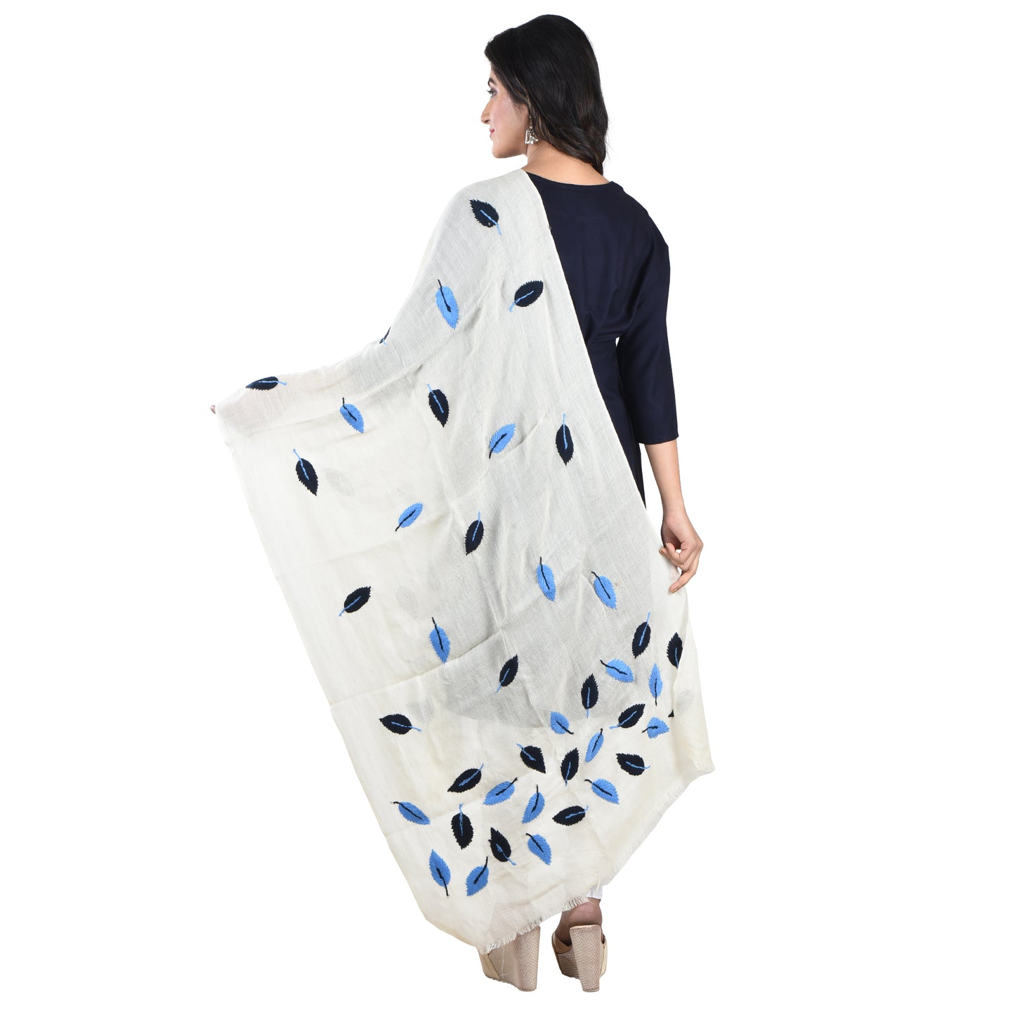 Purely Handloom Woolen Stole With Woolen Hand Embroidery