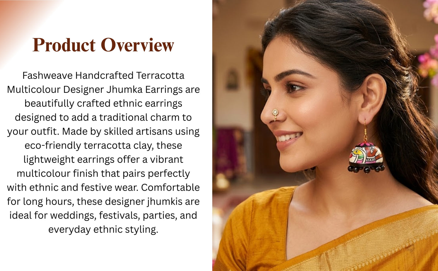 Terracotta Multicolour Designer Jhumka Earrings