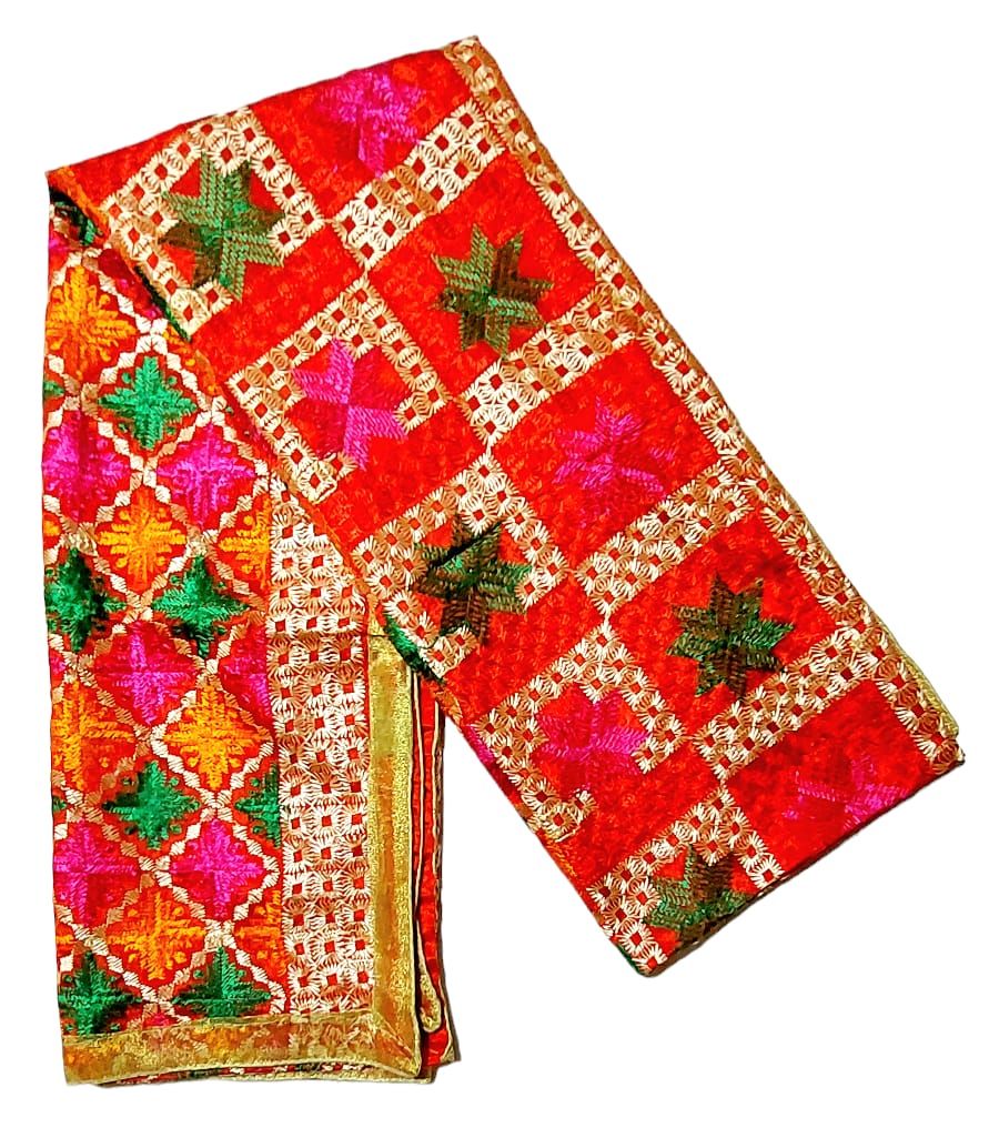 Phulkari Embroidered Chinon Dupatta