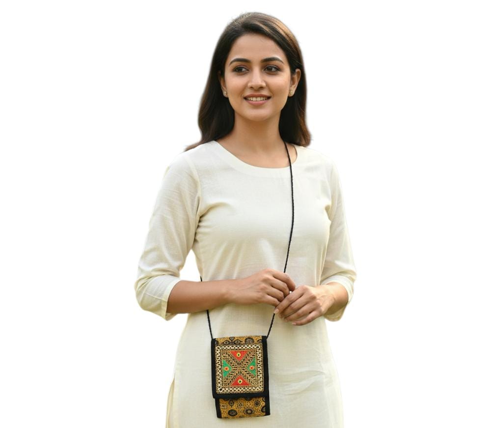 Ajrakh Printed Kutch Embroidery Sling Bag