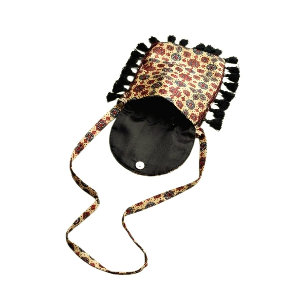 Gajji Silk Ajrakh Printed Leather Crossbody Flip Sling Bag