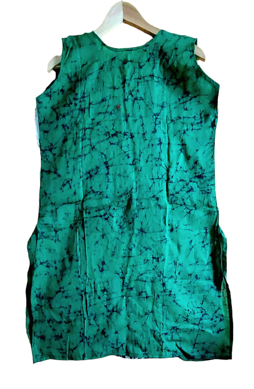 Pure Cotton Hand Printed Kurti (with Sleeve/Sleeveless) with Kantha Hand Embroidery Work