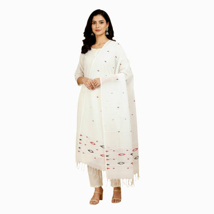 Purely Handwoven Soft & Lightweight Jamdani Dupatta With Tassel