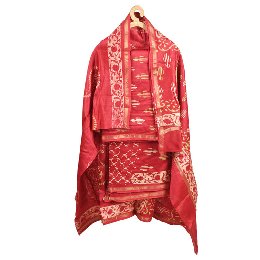 Purely Hand Block Printed Chanderi Silk By Cotton Suit Pieces For Women & Girls