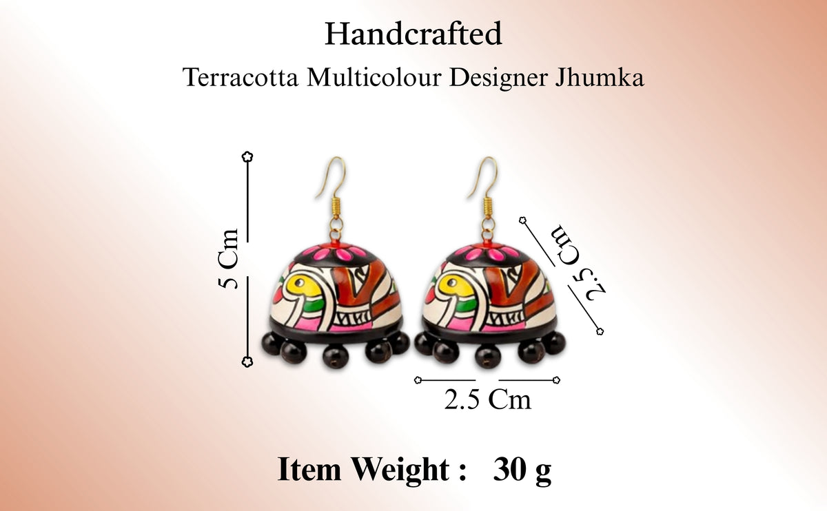 Terracotta Multicolour Designer Jhumka Earrings