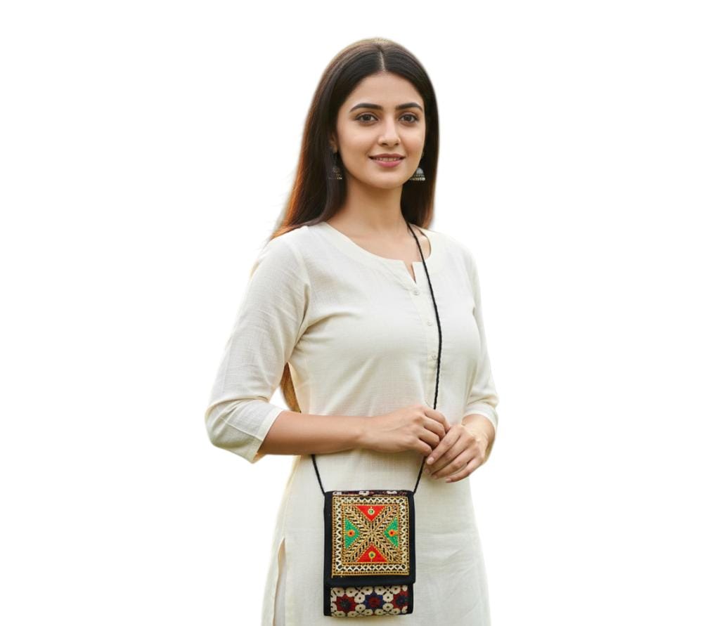 Ajrakh Printed Kutch Embroidery Sling Bag