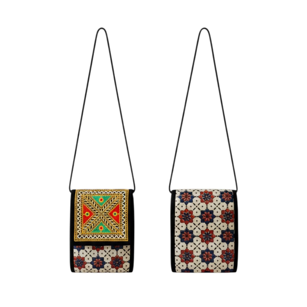 Ajrakh Printed Kutch Embroidery Sling Bag