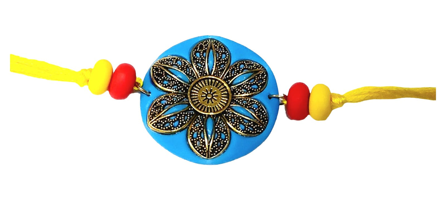 Purely Handmade & Handpainted Clay Rakhi – Unique Artistic Bracelet Rakhi with Traditional Designs