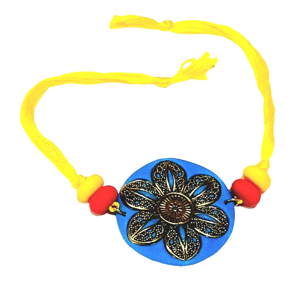 Purely Handmade & Handpainted Clay Rakhi – Unique Artistic Bracelet Rakhi with Traditional Designs