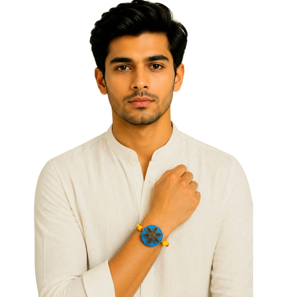 Purely Handmade & Handpainted Clay Rakhi – Unique Artistic Bracelet Rakhi with Traditional Designs