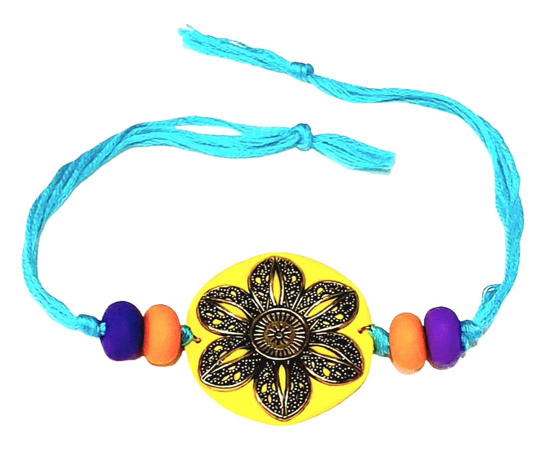 Purely Handmade & Handpainted Clay Rakhi – Unique Artistic Bracelet Rakhi with Traditional Designs