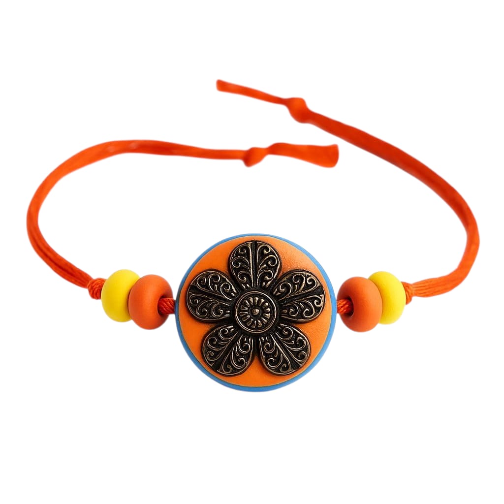Purely Handmade & Handpainted Clay Rakhi – Unique Artistic Bracelet Rakhi with Traditional Designs