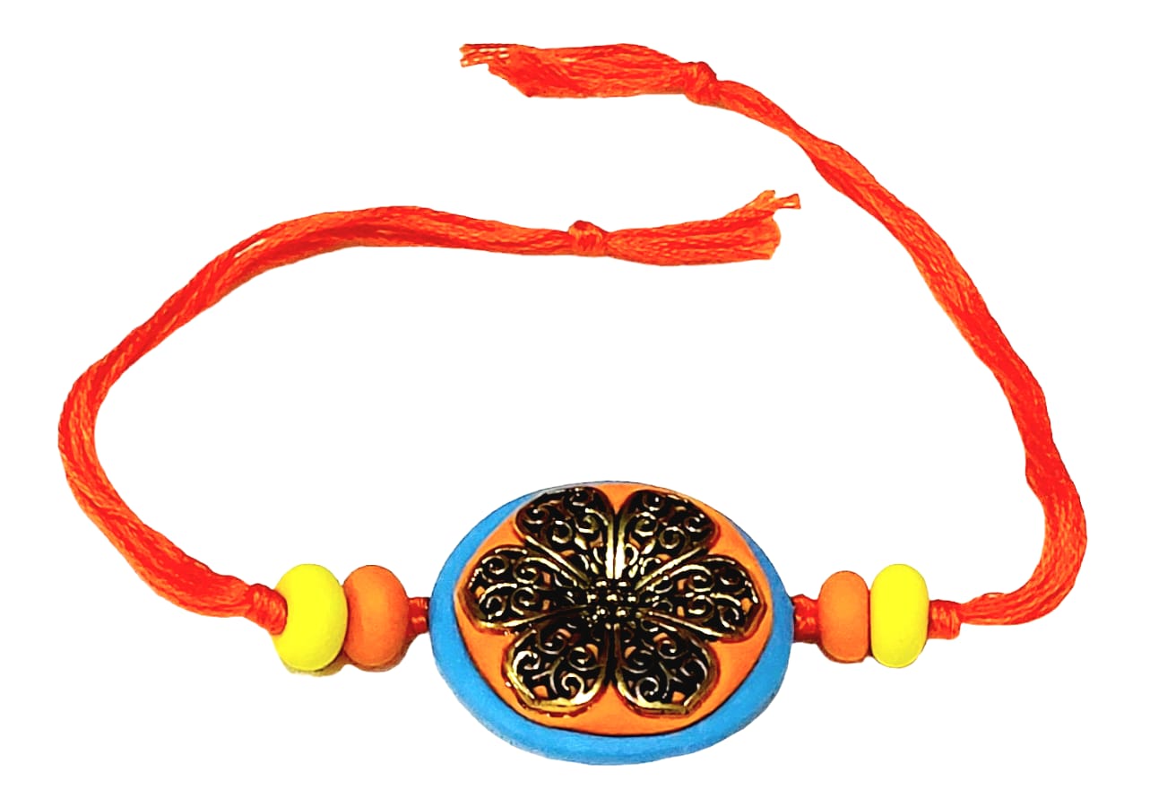 Purely Handmade & Handpainted Clay Rakhi – Unique Artistic Bracelet Rakhi with Traditional Designs