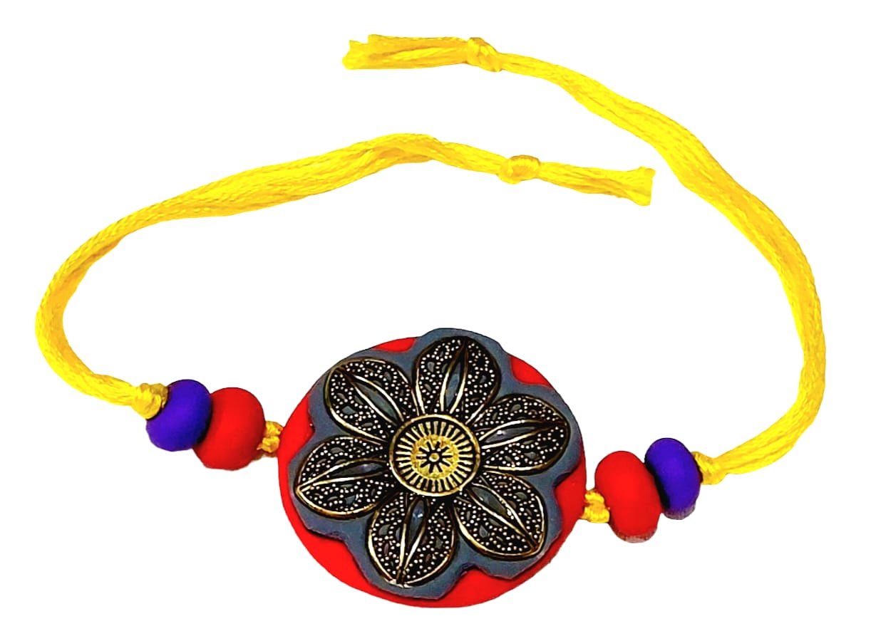 Purely Handmade & Handpainted Clay Rakhi – Unique Artistic Bracelet Rakhi with Traditional Designs
