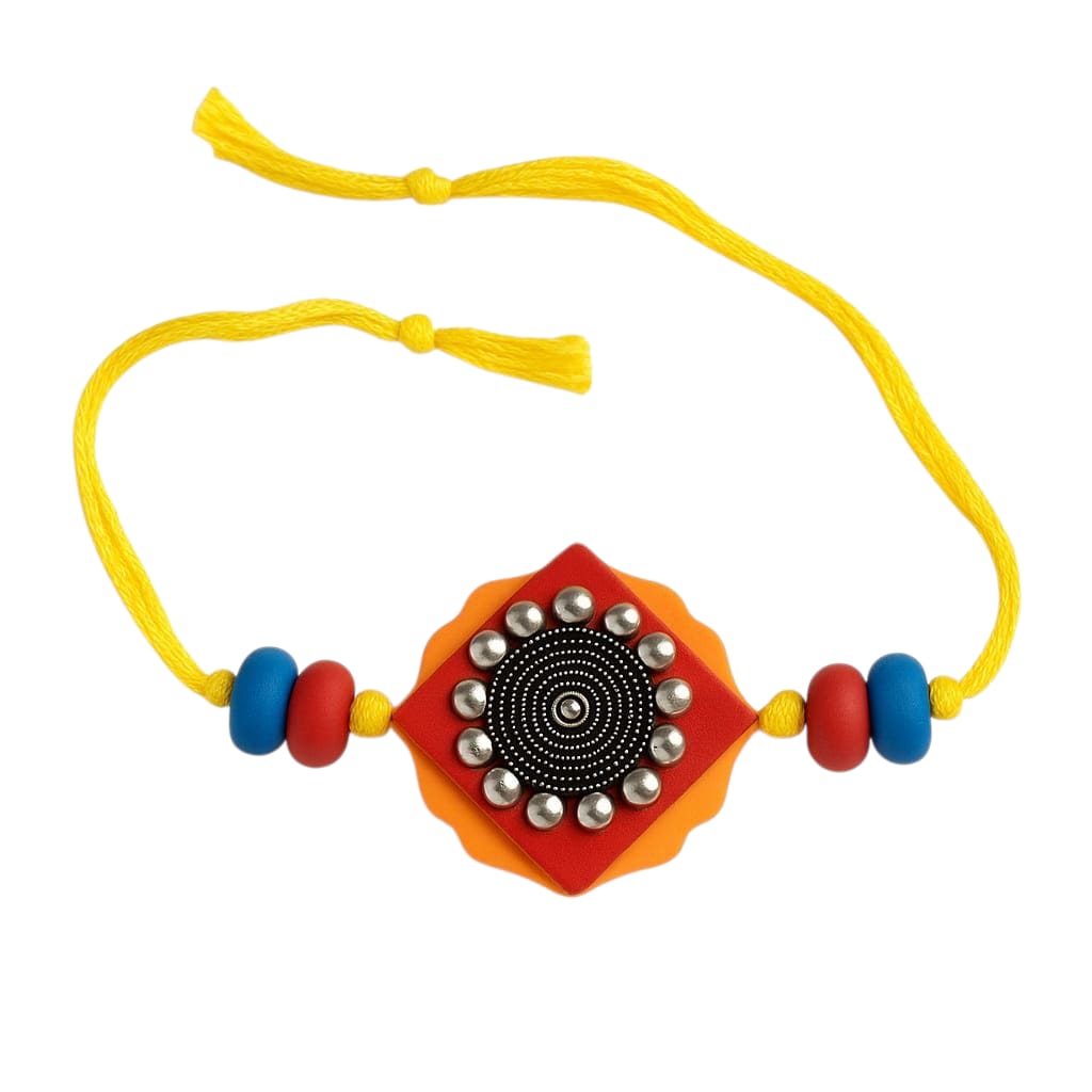 Purely Handmade & Handpainted Clay Rakhi – Unique Artistic Bracelet Rakhi with Traditional Designs