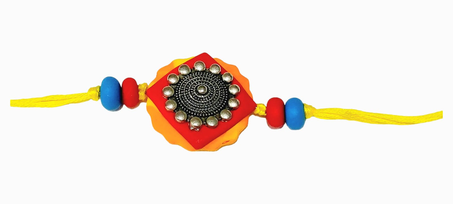 Purely Handmade & Handpainted Clay Rakhi – Unique Artistic Bracelet Rakhi with Traditional Designs