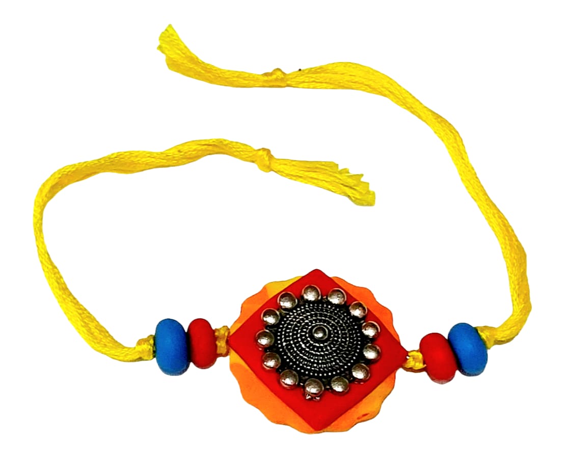 Purely Handmade & Handpainted Clay Rakhi – Unique Artistic Bracelet Rakhi with Traditional Designs