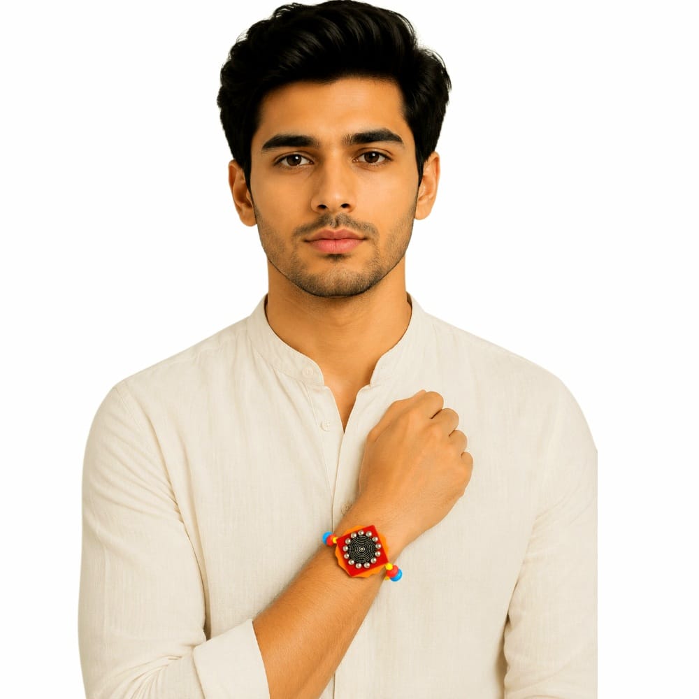 Purely Handmade & Handpainted Clay Rakhi – Unique Artistic Bracelet Rakhi with Traditional Designs