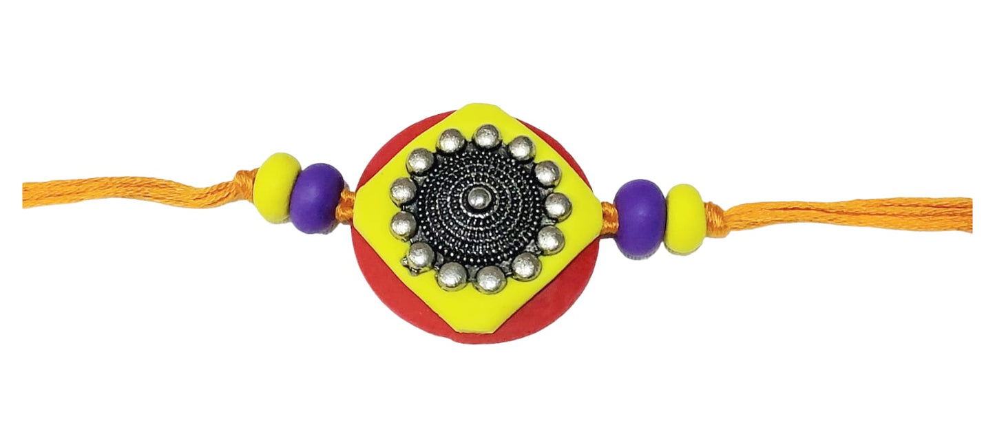 Purely Handmade & Handpainted Clay Rakhi – Unique Artistic Bracelet Rakhi with Traditional Designs