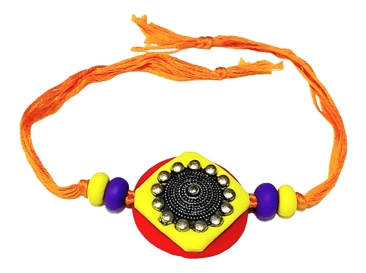 Purely Handmade & Handpainted Clay Rakhi – Unique Artistic Bracelet Rakhi with Traditional Designs