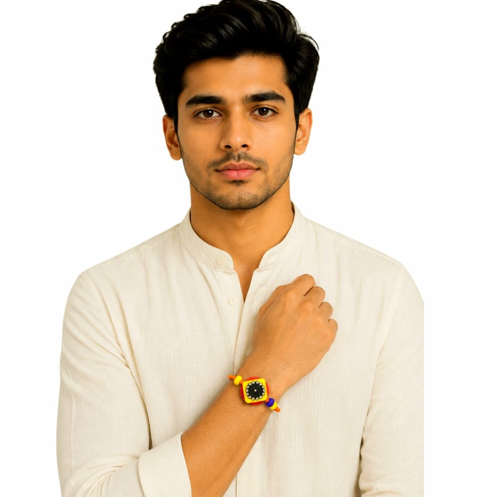 Purely Handmade & Handpainted Clay Rakhi – Unique Artistic Bracelet Rakhi with Traditional Designs